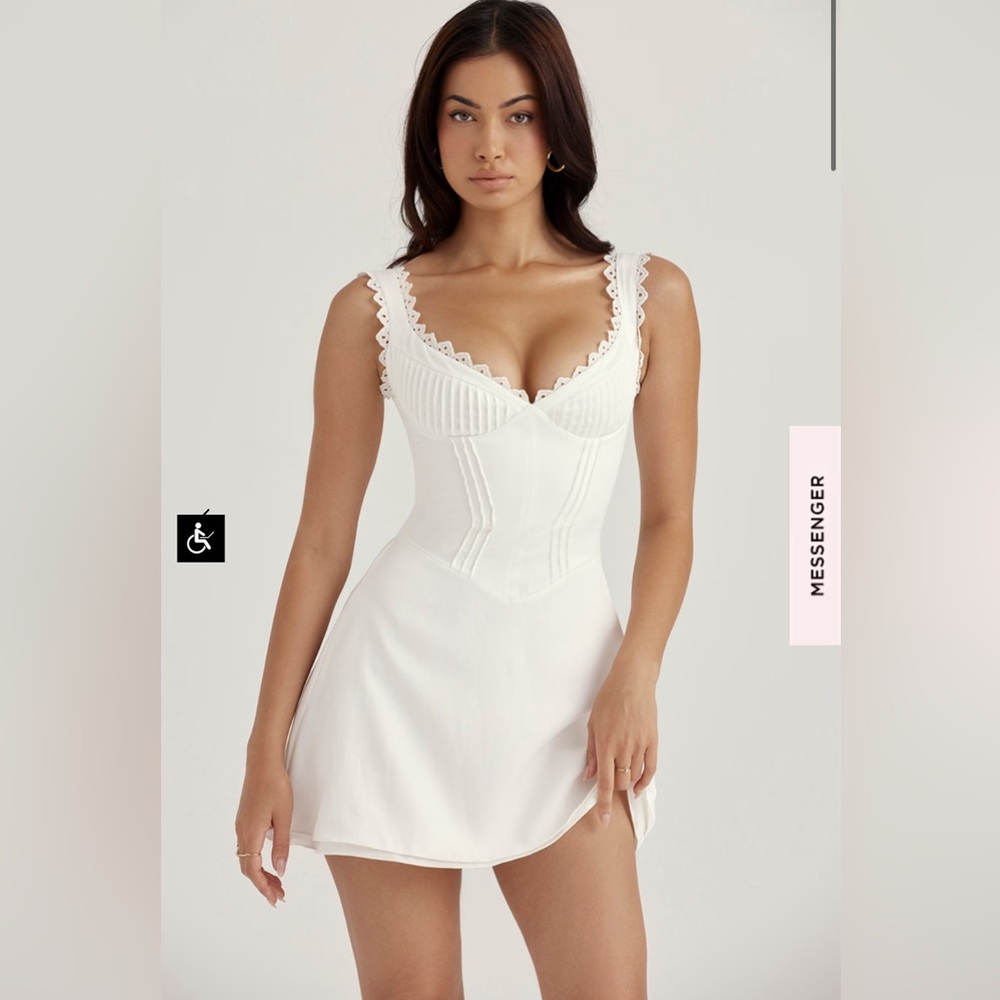 House Of CB White Tilly Pin Tuck Mini Dress feminine sexy girly fairy soft girl - Picture 1 of 16